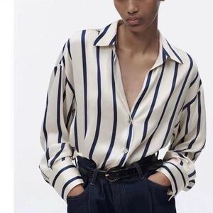 Striped Women’s Shirt in Cream and Blue from Zara